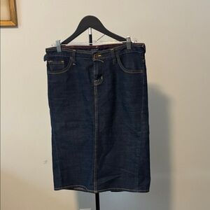 Von Dutch Denim Skirt with Red Stitching